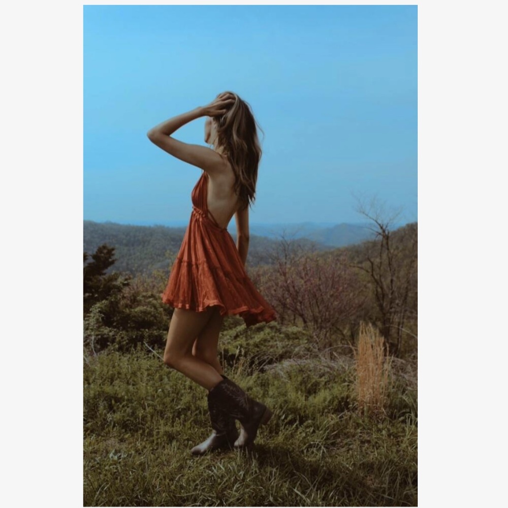 Backless Babydoll Short Dress in Burnt Orange - Picture 9 of 16